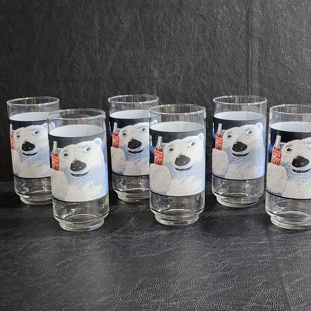 Set of 6 1980's 16 oz Always Cool Coca-Cola, Polar Bear Glass